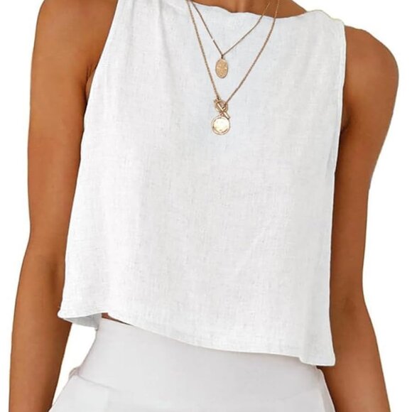 Linen Tank Tops for Women Cotton Summer Sleeveless Cropped Casual Fashion Cute T - Picture 1 of 4